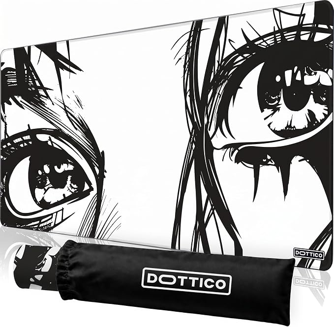 XL Anime Mouse Pad, Black and White Manga Eyes Desk Mat 31.5x15.7 in – Large Aesthetic Gaming Desk Pad with Non-Slip Rubber Base, Stitched Edges & Waterproof Cloth Surface