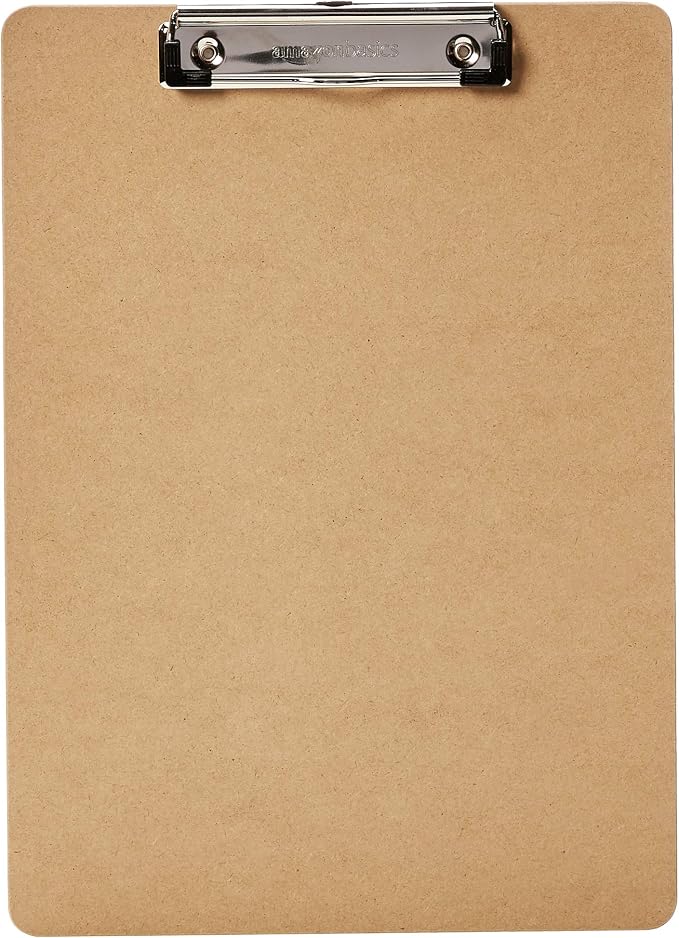Amazon Basics Hardboard Office Clipboard, Letter Size, 9" x 12.5", Brown, 30-Pack