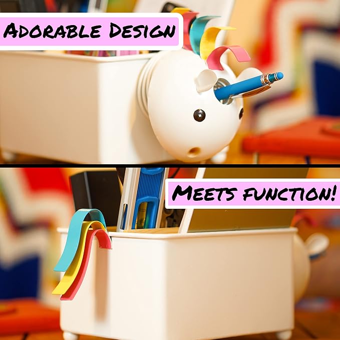 Desk Organizer, 1-5 Module Compartments - Storage for Stationery Supplies, Accessories, brushes - Home, Office, School, Dorm, Studio - Build in Pen & Pencil Holder (White Unicorn)