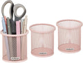 Mind Reader Pen and Accessories Holder, Desktop Organizer, Office, Metal Mesh, 3.5"L x 3.5"W x 3.75"H, Set of 3, Pink