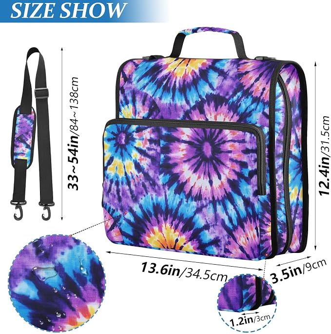 Tie Dye Blue Purple 3 Ring Binder Bag 1.5 inch Binder Organizer with Zipper Shoulder Strap 500 Sheet Documents Storage for School Office