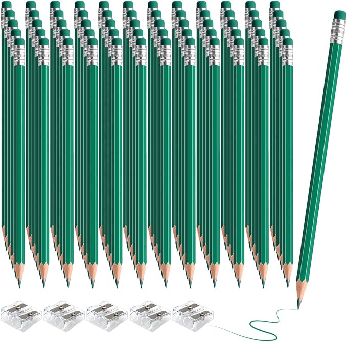 60 PCS Green Pencils Erasable Colored Pencils with Eraser Pre-Sharpened 2 HB for Checking, Grading, Tests & Office/School Supplies (Green)