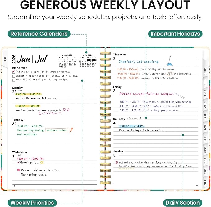 Academic Planner 2026-2027, Jul 2026-Jun 2027 Monthly & Weekly Planner