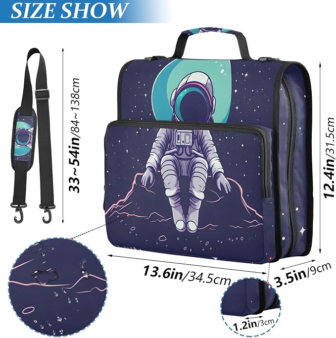 MNSRUU 3 Ring Binder Bag, 2 Inch D-Rings Easily Organizes 1 Inch Fits Letter Sized Paper, Astronaut Large 3 Hole Zipper Binder Organizer for School Office Supplies