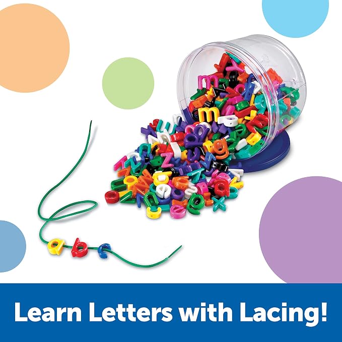 Learning Resources Lowercase Lacing Letters - 275 Pieces, Ages 3+ Toddler Alphabet Learning Toys, Preschool Games, Homeschool Supplies, Fine Motor Skills Toys, Alphabet Beads, Early Spelling