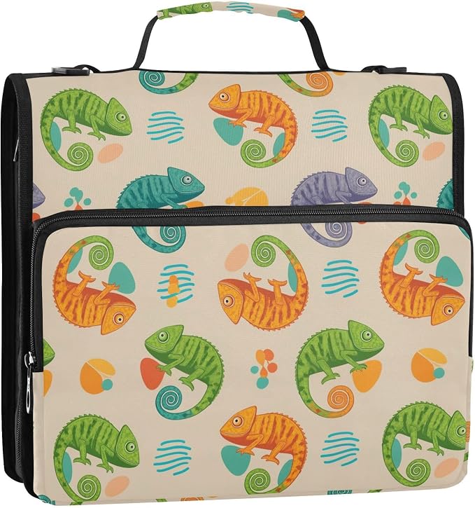 Chameleon Khaki Print Zipper Binder Bag 3 Ring with Shoulder Strap & Handle Multi Pocket Binder Organizer Bag Large Capacity for School Office Supplies