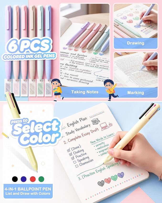 63PCS Stationery Set Aesthetic School Supplies with Pen Case & Notebook