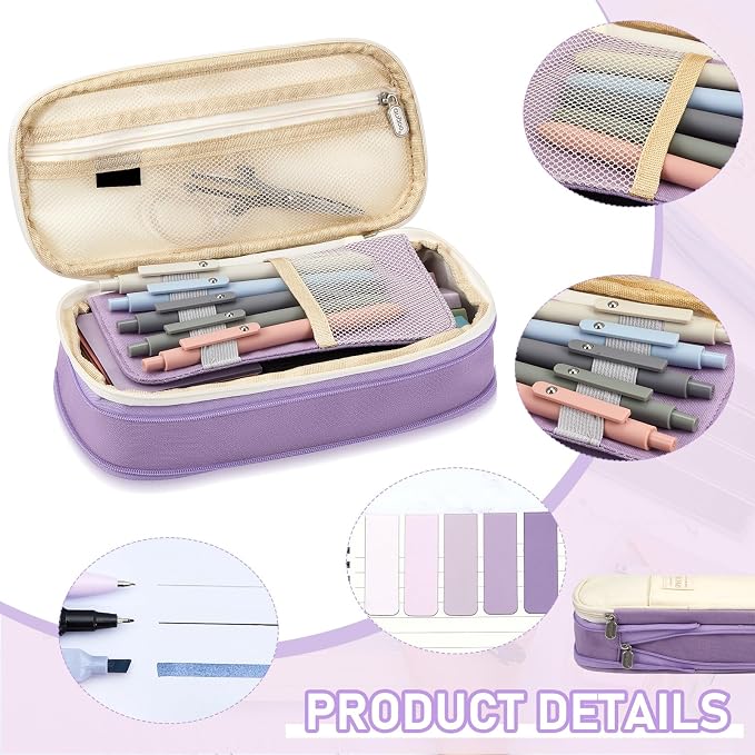 Sinload 60 Pcs Aesthetic Book Annotation Kit School Supplies Cute Pencil Case Mini Stapler Set 12 Highlighter 5 Gel Pen 6 Pencil 5 Magnetic Bookmark 1220 Sticky Note Student Stationary(Purple)