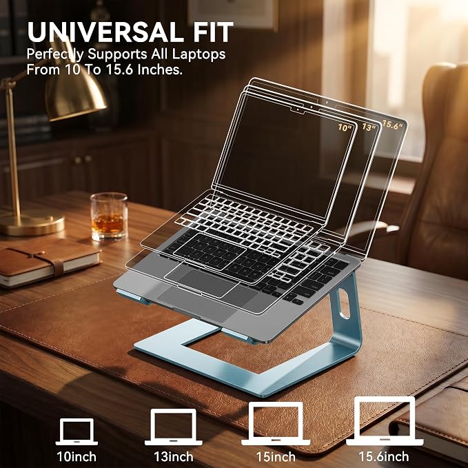 SOUNDANCE Laptop Stand, Aluminum Computer Riser, Ergonomic Laptops Elevator for Desk, Metal Holder Compatible with 10 to 15.6 Inches Notebook Computer, Aquamarine
