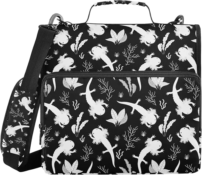 Fisyme Sea Fish Axolotls Zipper Binder 3 Ring with Zipper and Shoulder Strap Large Capacity Multi-Pocket Zipper Binder Organizer