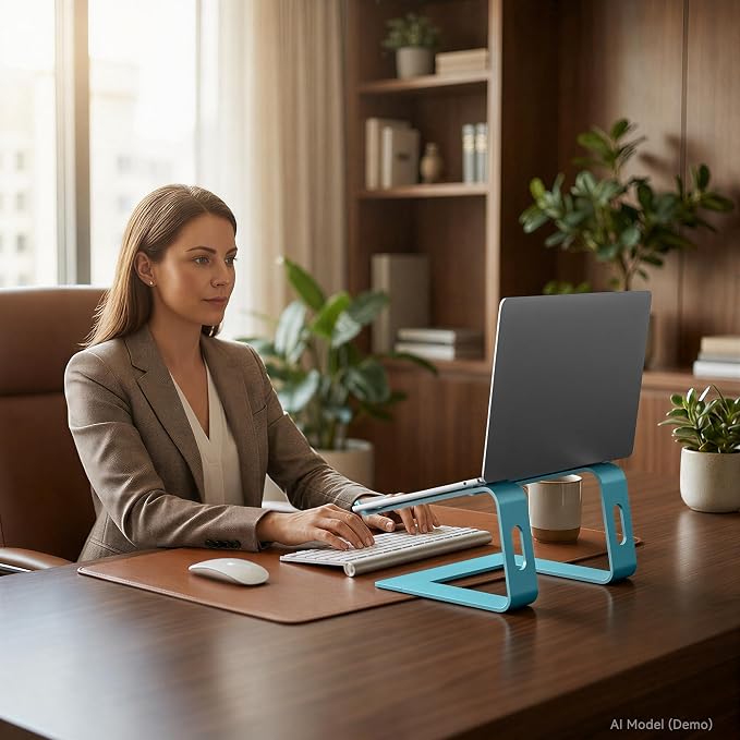 SOUNDANCE Laptop Stand, Aluminum Computer Riser, Ergonomic Laptops Elevator for Desk, Metal Holder Compatible with 10 to 15.6 Inches Notebook Computer, Navy Blue