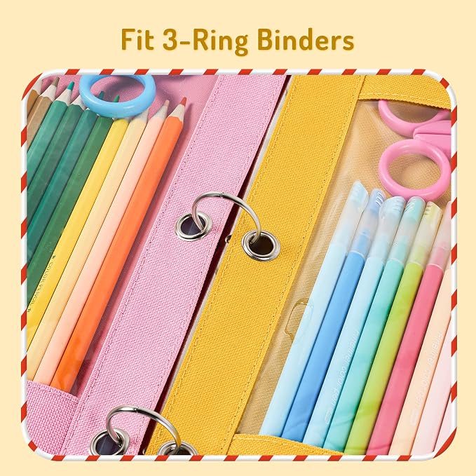 Forvencer Pencil Pouch for 3 Ring Binder, Large Pencil Case Pouch | 3 Reinforced Grommets, Pen Bag, Clear Window Pencil Case, Binder Accessories, Tangerine