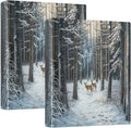 Deer in Snowy Winter Forest Animal Tree 3 Ring Binder 1.5" Decorative D-Ring Binder with Clipboard&3 Clear Pockets, Holds 200 Sheets A4 Size Paper Waterproof Binders for School Home Office|2 Pack