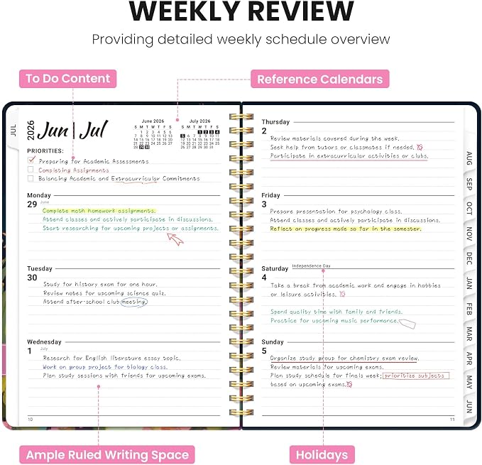 Academic Planner 2026-2027, Monthly and Weekly Calendar Planner, July 2026 - June 2027, Pretty Hardcover Teacher Student Planning Agenda Book with Tabs, Fit for School Office Supplies, 8.5" x 11", Humming Glow