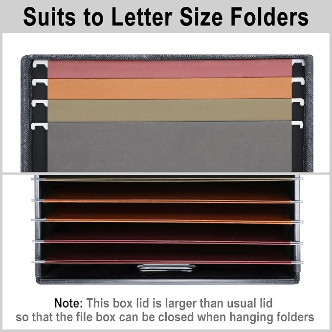 Storage Bins With Lids Office Organization File Folder Organizer Boxes | Dark Gray, 4 Pack, 15.1" * 12.2" * 10.04", Built-In Handle, Collapsible, Stackable, Dustproof, Linen Fabric, Cardboards