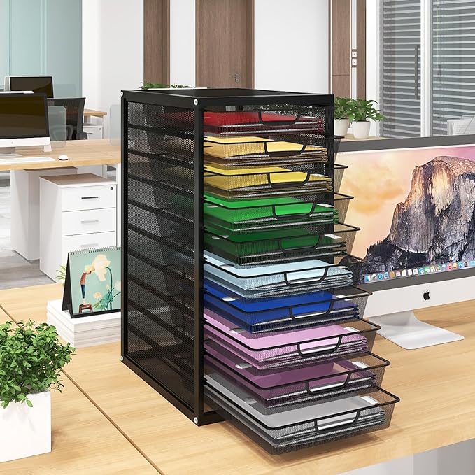Natwind Mesh file organizer 10 drawers, Office Supplies Desktop Organizers and Accessories Stationery Storage, Paper Letter Tray, File Binder Organizer for Home Office School,Black
