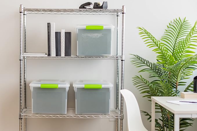 IRIS USA 4-Pack 35 Qt. File Box Organizer with Lid, Clear | Organize classroom documents, lesson plans and teaching materials with secure storage for teachers, schools and educators