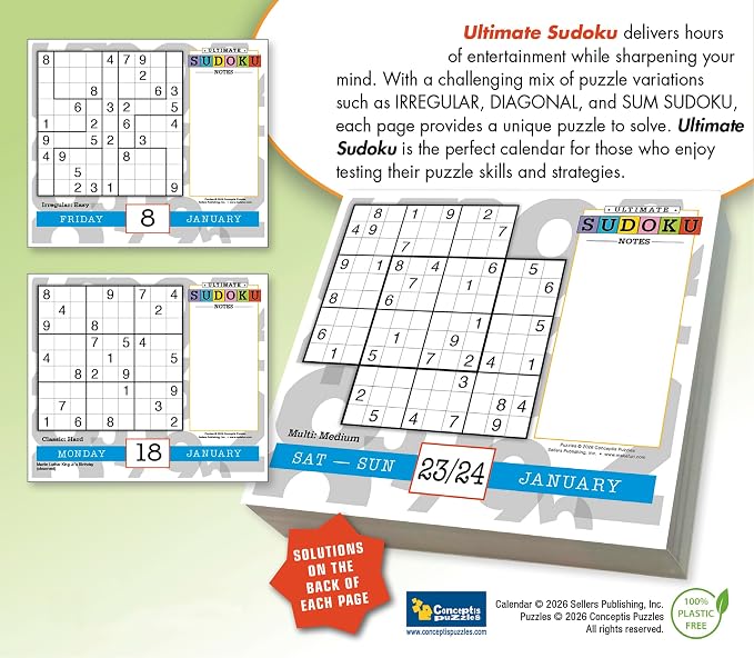 Ultimate Sudoku 2027 Daily Desk Calendar: Boxed Page-a-Day Puzzle Calendar with Day-to-Day Classic, Irregular, Multi, Odd/Even, Diagonal & Sum Variants