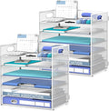 Daltack 6-Tier Paper Organizer for Desk with Handle, White, 2 Pack | Sturdy Metal Mesh Organizer with Movable Middle Trays and a Carry Handle for Papers, Folders and Office Supplies