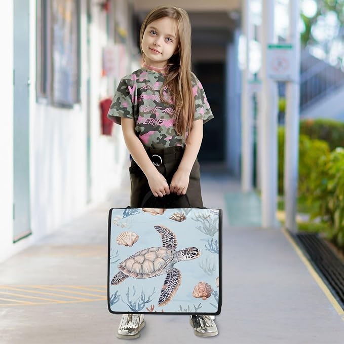 3 Ring Zipper Binder Watercolor Sea Turtle Binder Organizer Portfolio with File and Shoulder Strap & Handle Large Capacity File Folder