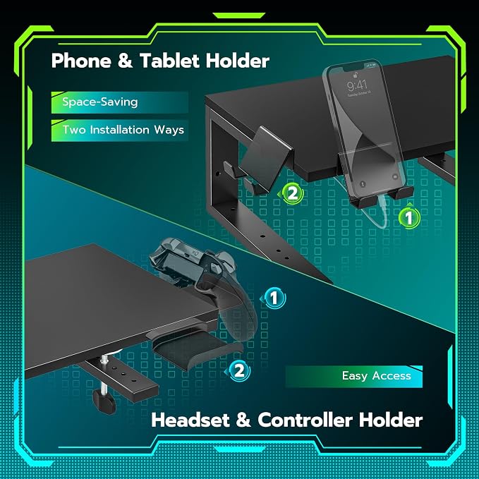 ARES WING Clamp-On 15" 3-in-1 Heavy Duty Desk Shelf Extender Black | Phone Headset holder Clamp Desk Extender Shelf,Desktop Organizer for Gaming and Office Accessories