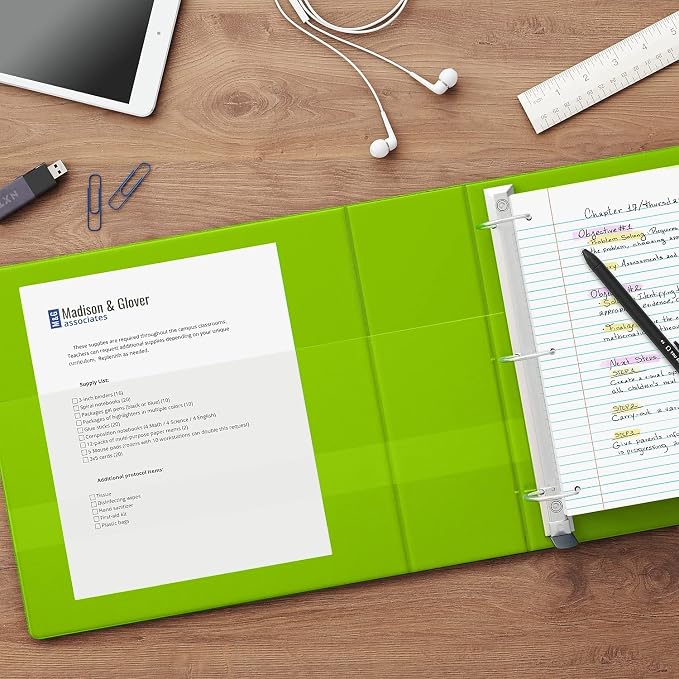 Staples Heavy-Duty 2-Inch D-Ring View Binder, Reinforced Spine, Holds Up to 450 Sheets, Chartreuse, for Office & School