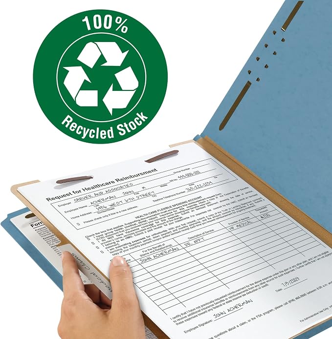 Smead 100% Recycled Pressboard Classification File Folder, 1 Divider, 2" Expansion, Legal Size, Blue, 10 per Box (18721)