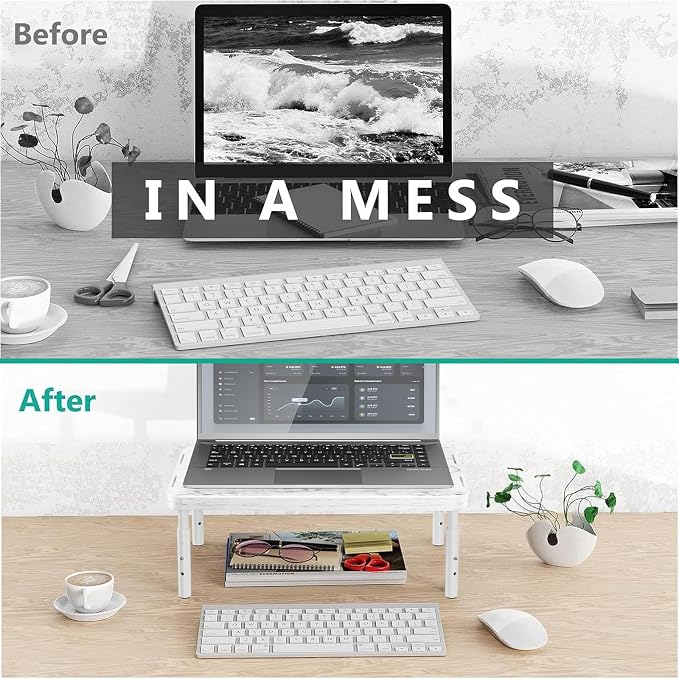 WALI Computer Monitor Stand for Desk, Adjustable Laptop Riser, up to 44 lbs | Desk Monitor Riser Underneath Storage, Fits Notebook, Laptops, Printers, for Home, Office, School(PTT001-M), Marble
