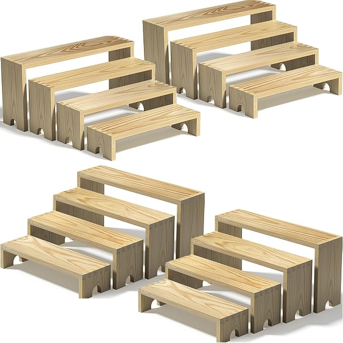 4 Set Wooden Tiered Risers Display Stands for Vendor Events,Stackable Wood Cupcake Display Stand,Farmhouse Decor Wood Dessert Table Display Set,Vendor Booth Display Items,Food Display Risers for Party