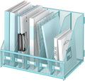 Desk Organizers Metal Desk Magazine File Holder with 5 Vertical Compartments Rack File Organizer for Office Desktop, Classroom, Home Workspace, Blue