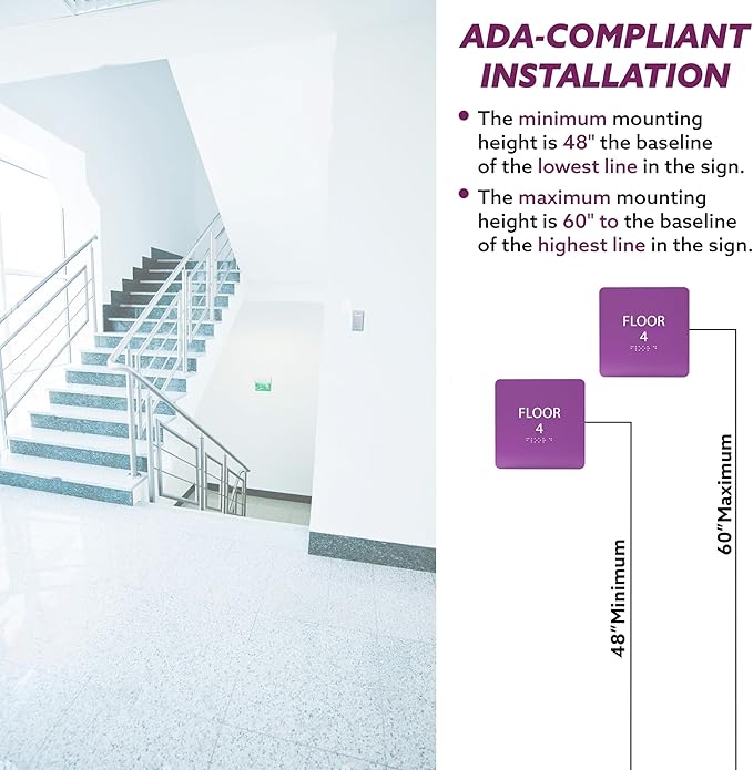 Grey w/Black ADA Floor 4 Sign with Braille – Made from Durable Acrylic and Ready to Mount