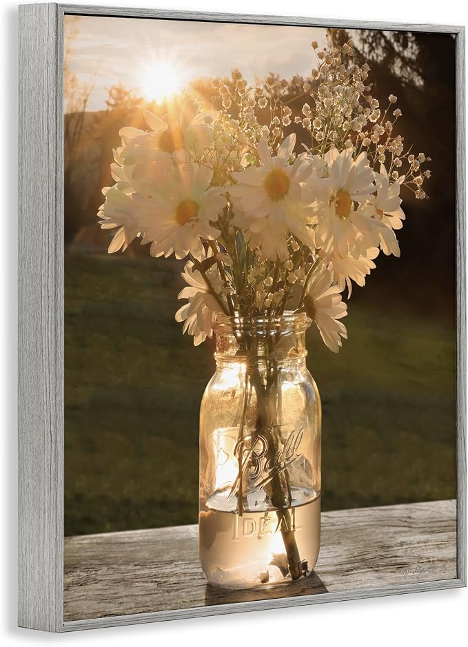 'Warm Meadow Daisies in Jar'| Framed Giclee Art | Stupell Industries | Gray, 16 x 20 Inches, Easy to Hang and Sturdy, Made in USA, by Lori Deiter