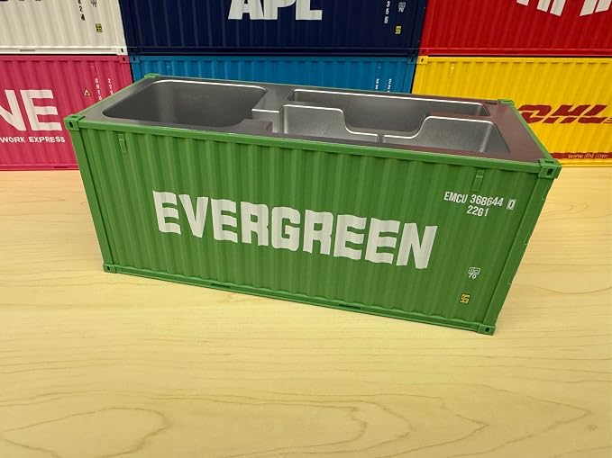 Desk Organizer, Pen Pencil Holder, Business Name Cards Holder, Shipping Container Model Storage Box, Secret Storage Box with Multiple Compartments Office Supplies Multi-function (EVERGREEN)