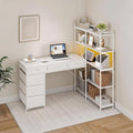 L Shaped Gaming Desk with Power Outlet & RGB Lights, Corner Computer Desk with 6 Drawers 5-Tier Shelves, PC Workstation with USB/Type-c Charging for Home Office, White