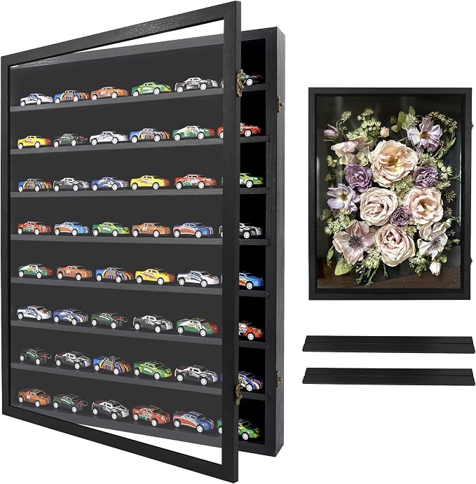 FramePro Shadow Box Frame Display Case 18x24 with Removable Shelves, Deep Memory Box Trinket Knick Knack Shelf Cabinet for Collector, Keepsake Coins Military Medals Wedding Flowers Black