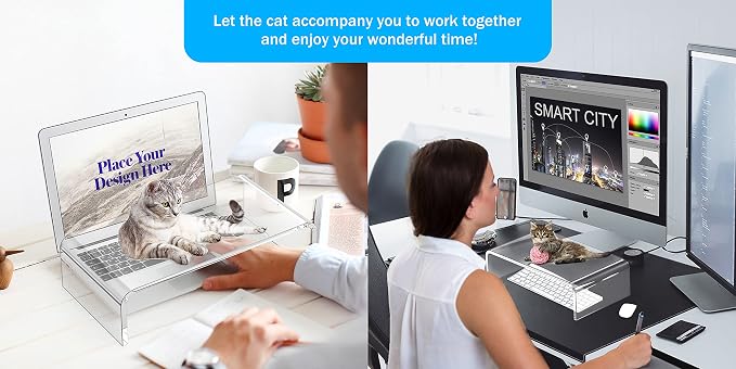 Acrylic Monitor Stand Riser Clear Laptop Stand Riser L16 xW7.5 xH4 | PC Holder Riser Compatible with All Notebooks and Monitors,Decoration for Office & Home,Computer & Laptop Stand for Desk