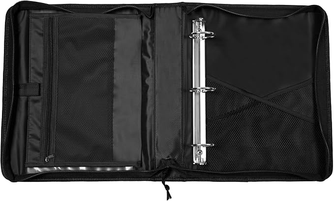 Avery® Zipper 3 Ring Binder, 2" Round Rings, 1 Black Binder | For School and Office On-The-Go, Durable Polyester Cover, Secure Zip Closure, Exterior Pocket, Laptop and Tablet Storage