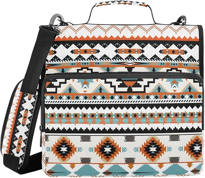 Aztec Indian Paisley Western Zipper Binder Bag 3 Ring Binder with Shoulder Strap Zip Up 500 Sheets Capacity Multi Pockets for School Office Supplies