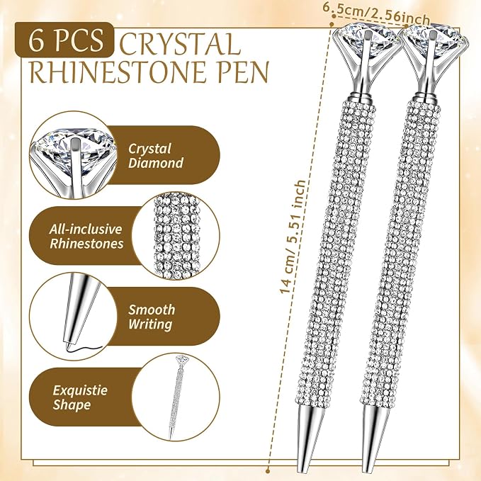 Qilery 8 Pcs Bling Desk Accessories Gift with 1 Bling Pen Holder 6 Pcs Crystal Rhinestone Pens 1 Crystal Scissors Glitter Makeup Brush Holder Valentines Gift Vanity Decor Organizer(White)