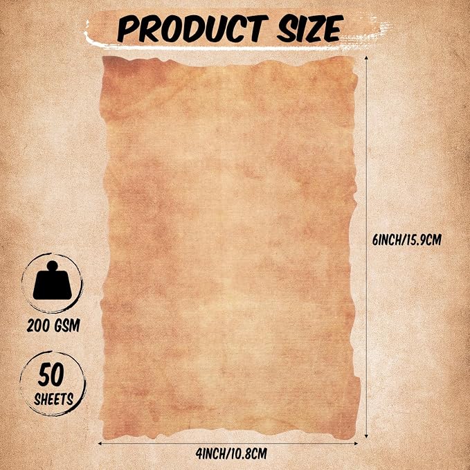 Harloon 50 Pcs Vintage Old Looking Cotton Watercolor Paper Cardstock Blank 200 GSM Thick Antiqued Deckle Edge Virgin Paper for Drawing Writing Printing Invitations Greeting (4x6 Inch)