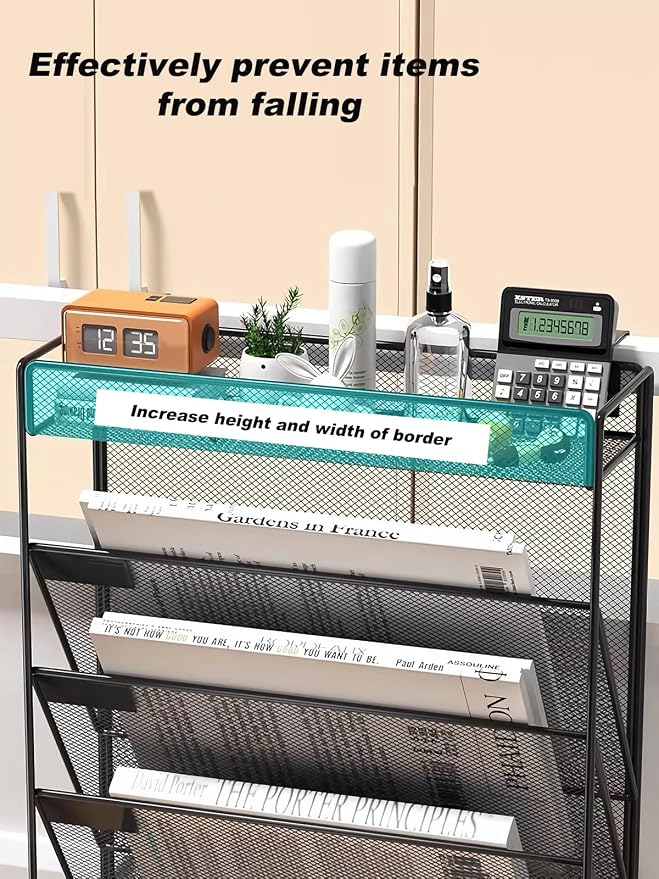 5 Tier Mesh Wall File Organizer,3 Pockets vertical Mount Hanging Organizer with Top/Bottom Tray | 2 Hooks | Wall Mount & Door Hanging for Office Home