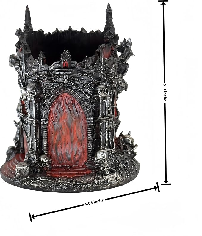 LOOYAR Gothic Inferno Castle Resin Pen Holder for Office & Home Decor | Gothic inferno castle design Premium resin with fine details Holds pens or makeup tools Works For desk vanity aquarium decor