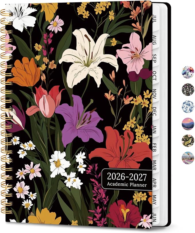 ZOTIA Academic Planner 2026-2027, Monthly & Weekly Jul 2026-Jun 2027 | Lily Garden, 8.5" x 11" Calendar Planner for Women, Hardcover Pretty Organizer for Women, School Office Home Supplies