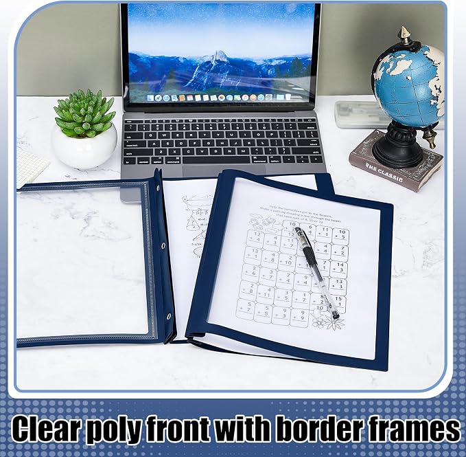 Teling 50 Pcs Report Covers with 3 Prong Fasteners Clear Front Presentation Folders Frame View Poly Report Folder Presentation Binder for Paper Document School Office (Navy Blue)