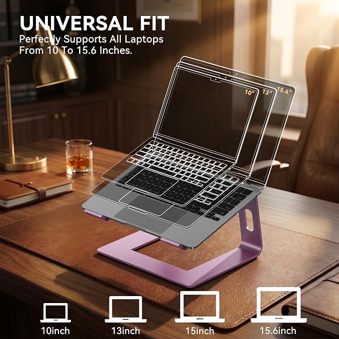 SOUNDANCE Laptop Stand, Aluminum Computer Riser, Ergonomic Laptops Elevator for Desk, Metal Holder Compatible with 10 to 15.6 Inches Notebook Computer, Pink