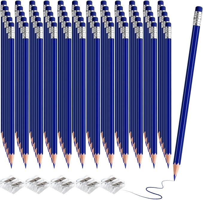 60 PCS Dark Blue Pencils Bulk with Eraser, Pre-Sharpened HB Pencils for Writing & Drawing, School Supplies for Kids Homework, Tests, Art Crafts & Teacher Grading(Dark Blue)