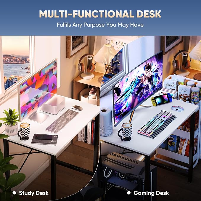 DUMOS 32 Inch Small Computer Desk, Gaming Desks for Home Office Bedroom | Modern Study Writing Work Table, Craft PC Desk Simple Workstation with Reinforcement Structure, Black and White
