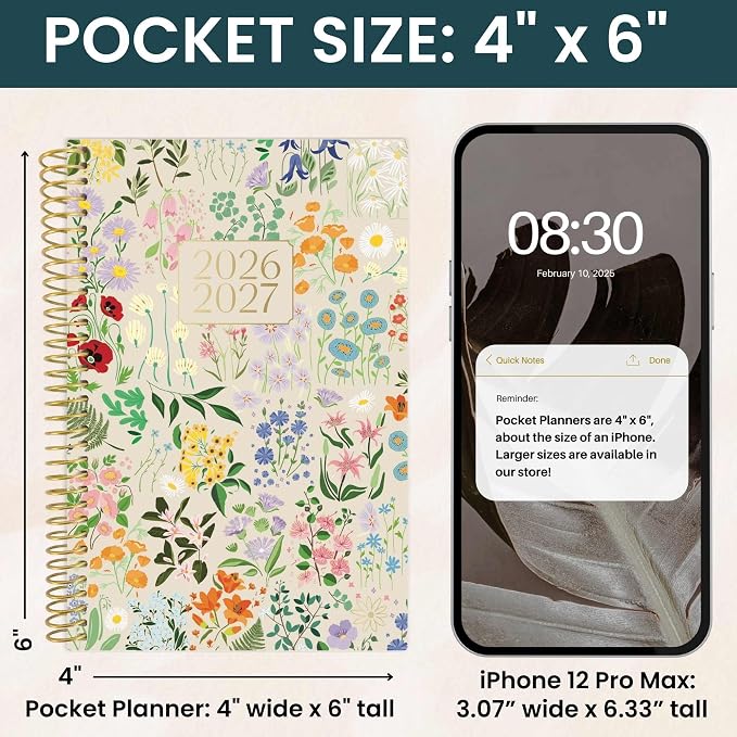bloom daily planners 2026-2027 Academic Year Pocket Planner (July 2026 - July 2027) 13 Months - SMALL 4” x 6” Weekly Monthly Agenda Organizer & Calendar Book - Garden Party, Beige