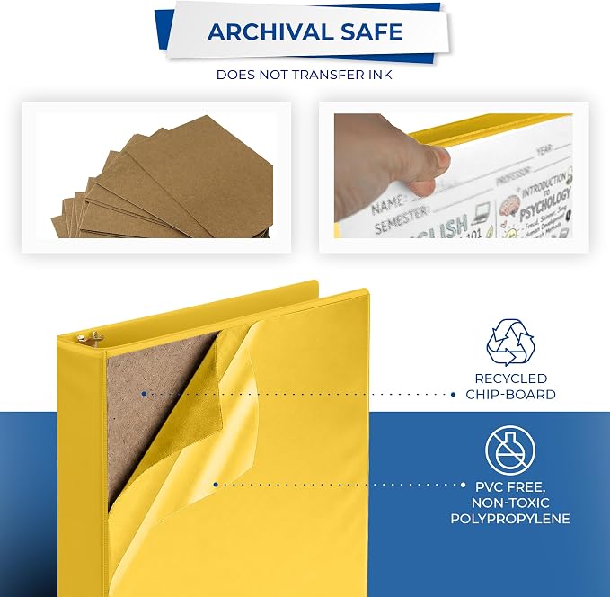 Samsill Economy 3 Ring Binder Organizer, 1.5 Inch Round Ring Binder, Customizable Clear View Cover, Yellow Binder