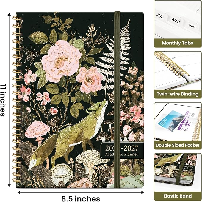 Taja Planner 2026-2027, Jul 2026-Jun 2027 Monthly & Weekly Calendar Planner | 8.5" x 11", Hardcover Academic Calendar, Teacher Student Agenda Book with Tabs, School Office Supplies, Wildwood Fox